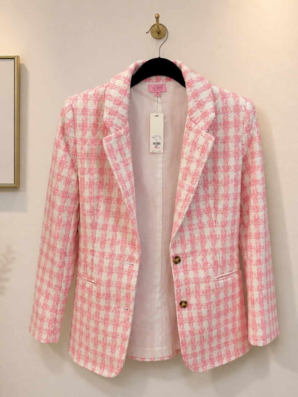 miami Pink and White Tweed Blazer Jacket